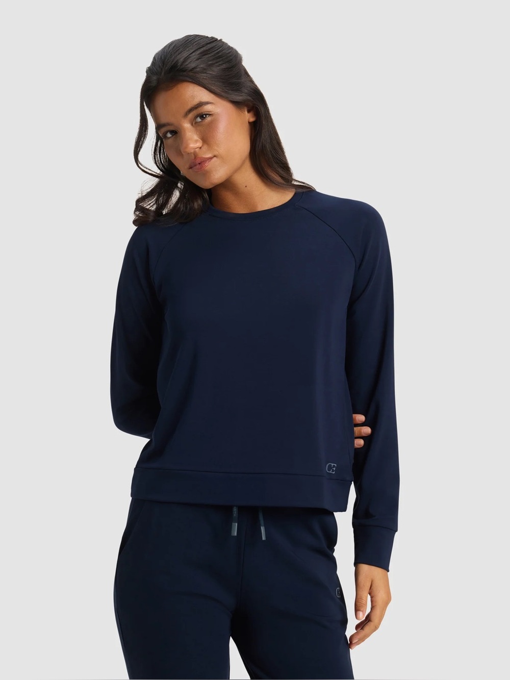 Cozy Earth Brushed Bamboo Pullover Crew Navy Blue Womens Size Medium